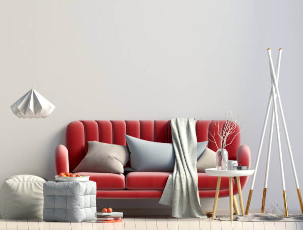 istock Modern interior with coffee table and sofa. Wall mock up. 3d illustration. 943334406
