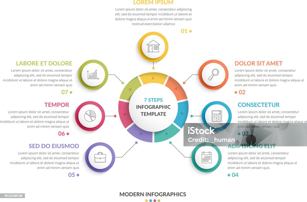 Kreis-Infografiken - sieben Elemente - Lizenzfrei Informationsgrafik Vektorgrafik