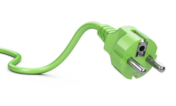 istock Green electric plug with wire. Eco green power concept. 943339168