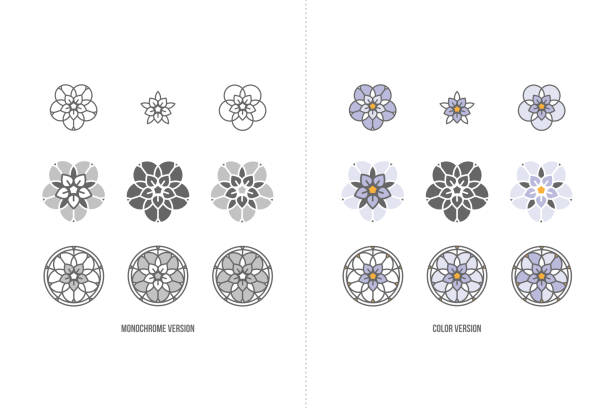Forget-me-not stylized flower icon collection Forget-me-not stylized flower icon. Floral composition, set of vector abstract beauty linear style flower template. Glass painting, leaded pane, stained-glass window. Yoga studio. forget me not stock illustrations