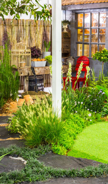 istock Relaxing area in cozy garden. 943348902