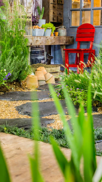 istock Relaxing area in cozy garden. 943360554