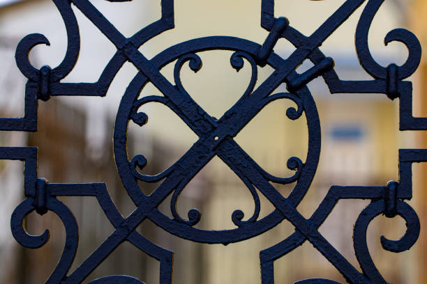 ornate wrought-iron elements of metal gate decoration.