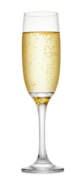 bicchiere di champagne su sfondo bianco - champagne flute foto e immagini stock