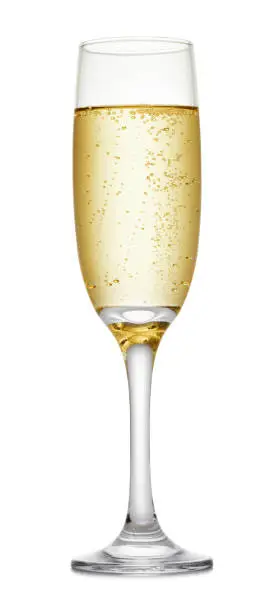 Photo of Champagne glass on white background