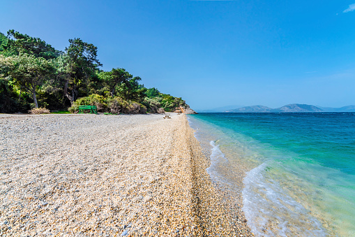 aerial panoramic photo of the Port of Methana, poros, in Argosaronikos, Peloponnese, Methana, Greece