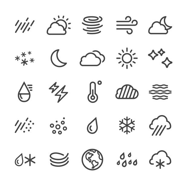 Weather Icons - Smart Line Series Weather, climate, sun, moon, cloud, rain, snow, wind, fog, day, night, ice symbols stock illustrations