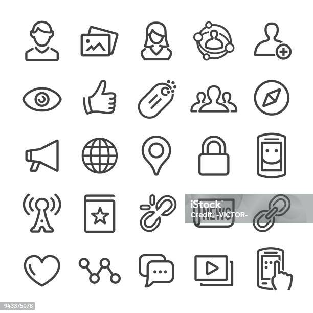 Social Networking Icons Smart Line Series Stock Illustration - Download Image Now - Icon Symbol, Broken, Label