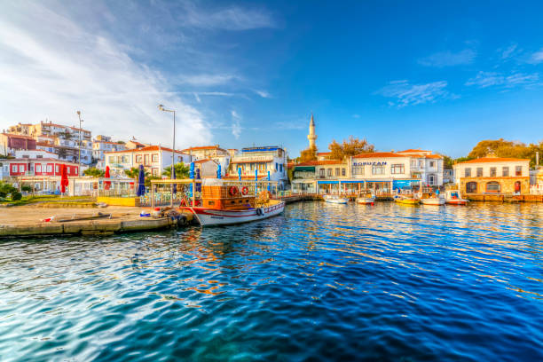 Bozcaada Island in Turkey Bozcaada, Turkey - October 21, 2016 : Bozcaada marina view. Bozcaada is populer tourist attraction in Aegean Sea. fish village stock pictures, royalty-free photos & images