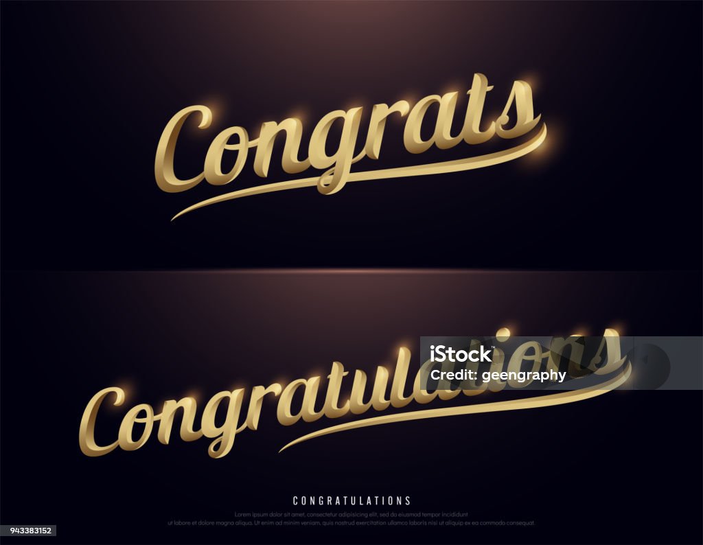 Congrats, Congratulations. Calligraphy lettering. Handwritten phrase with gold text on dark background. vector illustration Congratulating stock vector