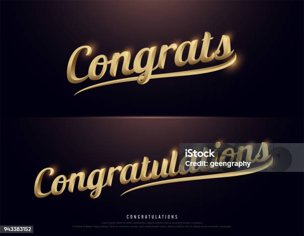 Congrats Congratulations Calligraphy Lettering Handwritten Phrase With Gold Text On Dark Background Vector Illustration Stock Illustration - Download Image Now