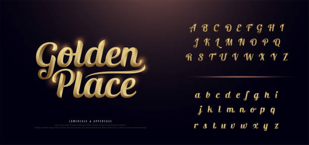 reihe von eleganten gold farbigen metall chrom alphabet schriftart. typografie, klassischen stil goldene für poster, einladung zeichensatz. vektor-illustration - lowercase letter stock-grafiken, -clipart, -cartoons und -symbole