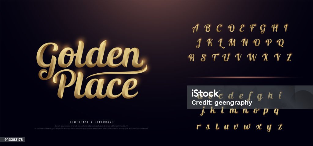 Conjunto de fontes de alfabeto elegante ouro colorido Metal cromado. Tipografia estilo clássico dourado fonte definida para, cartaz, convite. ilustração vetorial - Vetor de Ouro - Metal royalty-free