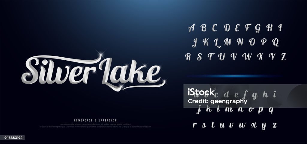 Set van elegante zilver gekleurde metaal chroom alfabet lettertype. Typografie klassieke stijl serif-lettertype voor, Poster, uitnodiging instellen. vectorillustratie - Royalty-free Lettertype vectorkunst