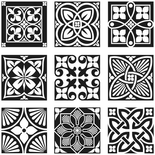 винтажные орнаментальные узоры в черно-белом цвете. - knotwork stock illustrations