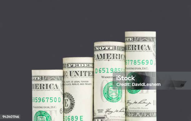Growing Bar Graph From Us Dollar Banknotes Stock Photo - Download Image Now - Growth, Wages, Currency