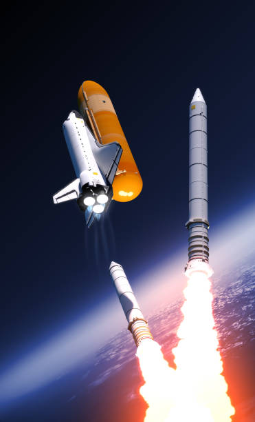 navette spatiale solid rocket boosters séparation au-dessus des nuages - space shuttle endeavor photos et images de collection