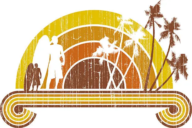 Vector illustration of Seventies Surf Sunset