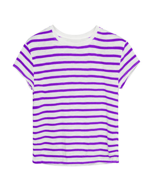 violet and white stripped sailor style t shirt isolated - stripped shirt imagens e fotografias de stock