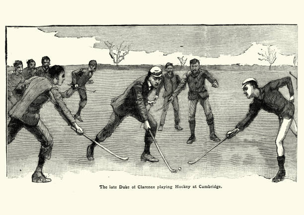 ilustrações de stock, clip art, desenhos animados e ícones de prince albert victor, duke of clarence playing hockey - duke