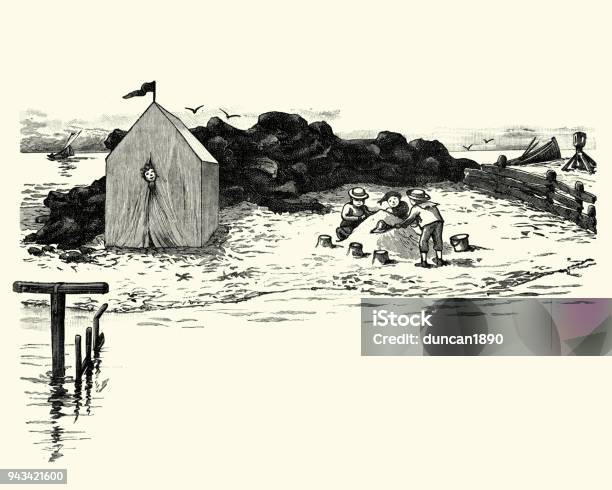 Victorian Boys Playing On The Beach 19th Century Stock Illustration - Download Image Now - Beach, Coastline, Victorian Style