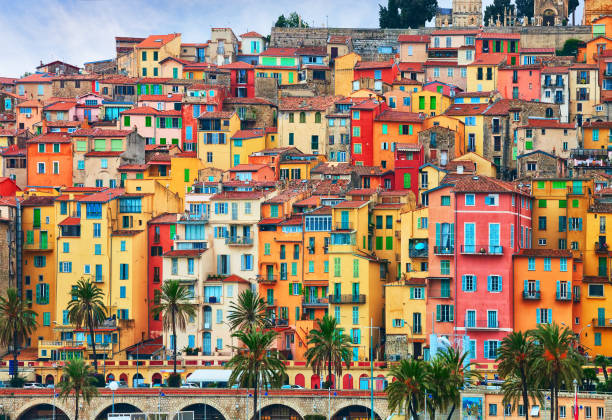 Colorful houses in old part of Menton, French Riviera, France Colorful houses in old part of Menton, French Riviera, France french riviera stock pictures, royalty-free photos & images