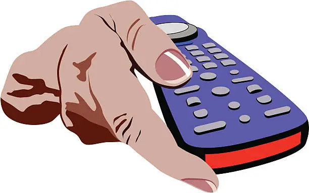 Vector illustration of Hand pressing a remote control