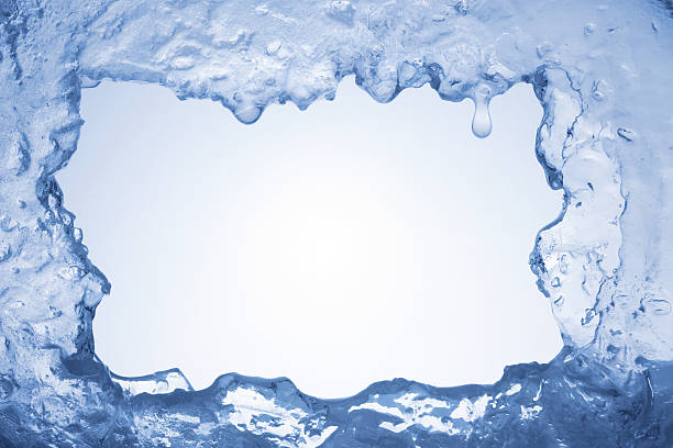 Blue ice framing blank pale blue background stock photo