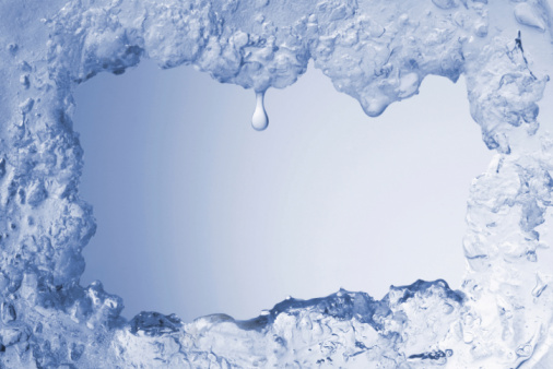 Blue ice framing blank pale blue background