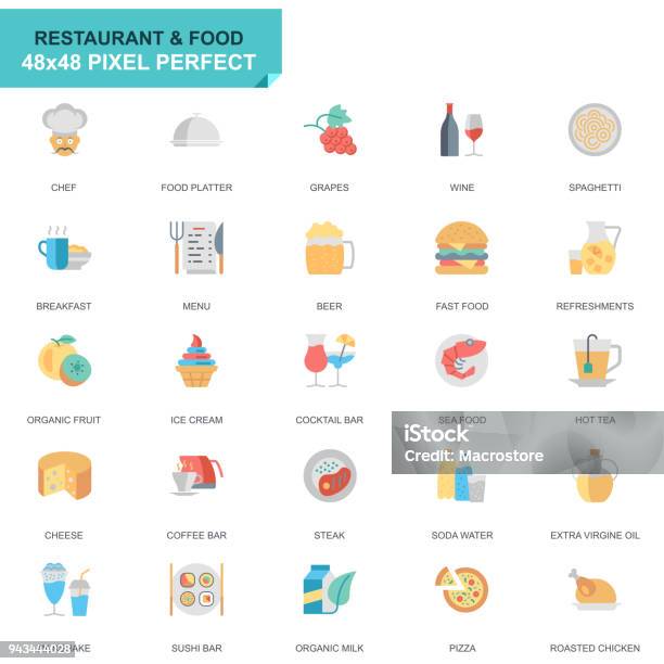 Simple Set Restaurant And Food Flat Icons Stock Illustration - Download Image Now - Food, Abstract, Bakery
