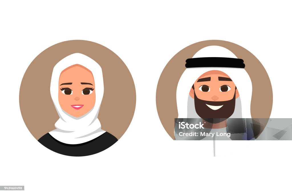 Cartoon Arab Man And Woman Avatars Happy Emotion Stock Illustration -  Download Image Now - Avatar, Islam, Women - iStock