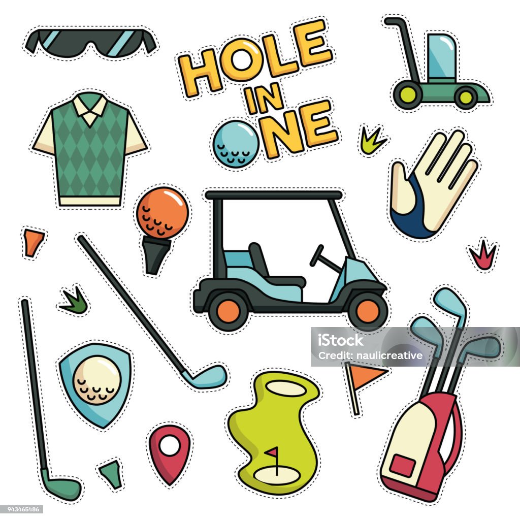 Vintage 80s-90s Golf Theme Fashion Cartoon Illustration Set Vintage 80s-90s Fashion Cartoon Illustration Set Suitable for Badges, Pins, Sticker, Patches, Fabric, Denim, Embroidery and Other Fashion Or Decoration Related Purpose Golf stock vector