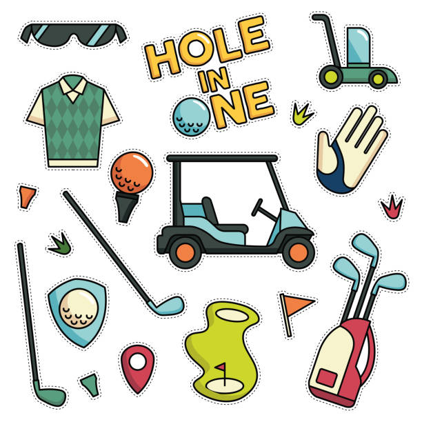 Vintage 80s-90s Golf Theme Fashion Cartoon Illustration Set Vintage 80s-90s Fashion Cartoon Illustration Set Suitable for Badges, Pins, Sticker, Patches, Fabric, Denim, Embroidery and Other Fashion Or Decoration Related Purpose golf clipart stock illustrations
