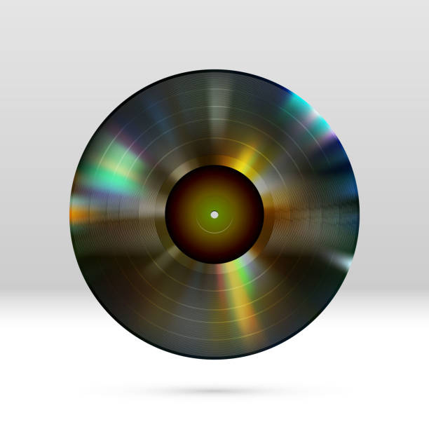 istock Vinyl disc 12 inch LP record with colorful grooves, shiny tracks 943465520
