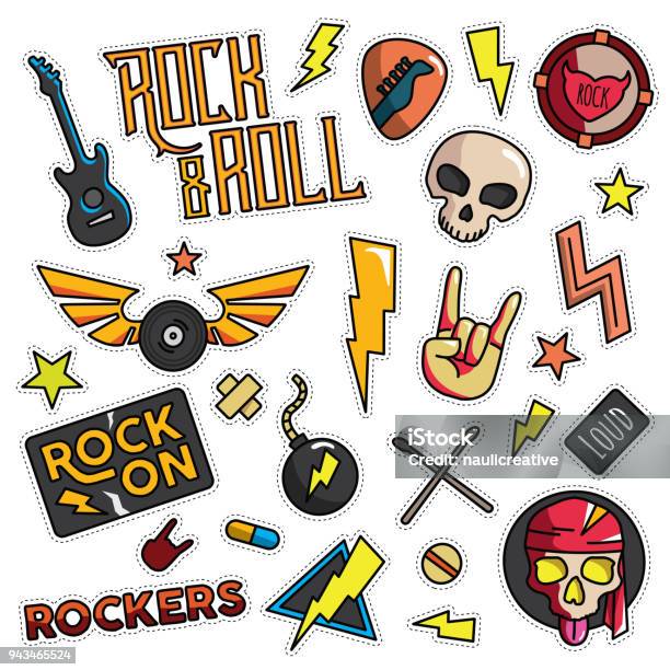 Vintage 80s90s Rock And Roll Theme Fashion Cartoon Illustration Set Stock Illustration - Download Image Now