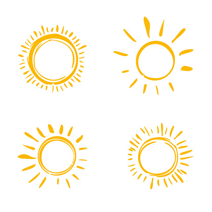 Four painted suns. Vector solar symbols set.