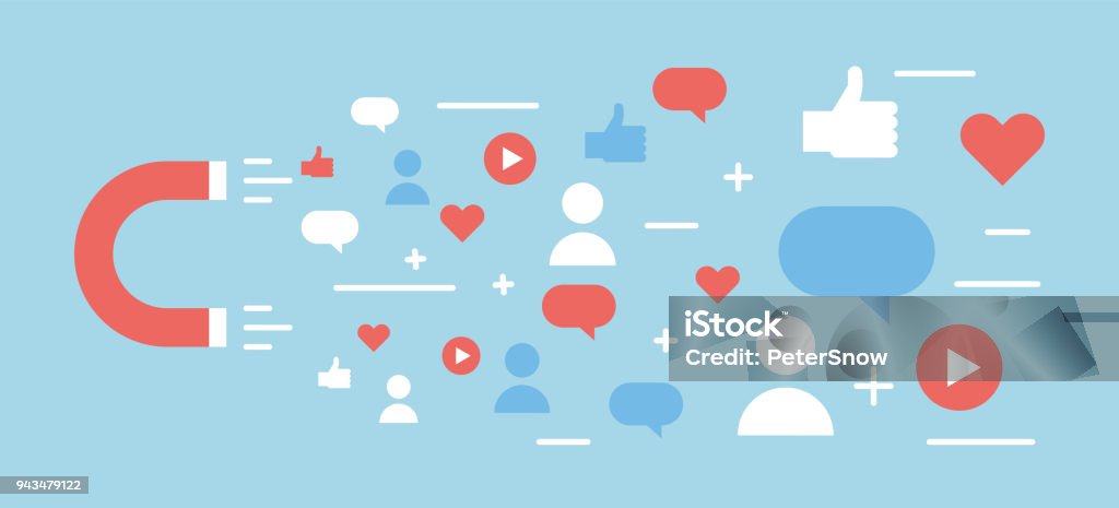 Online digital media magnet and influencer. Vector background illustration concept for popularity, likes, comments, followers. vector eps10 Lead stock vector