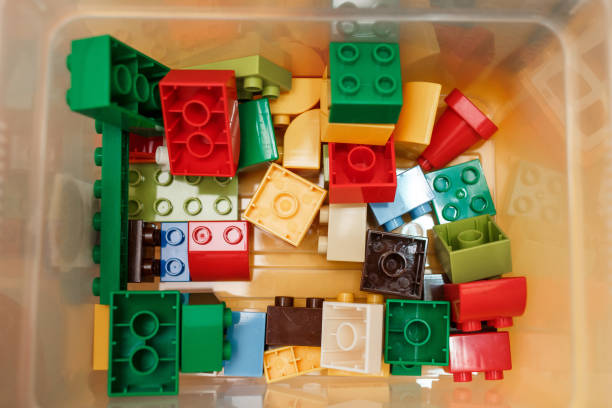 istock Colorful plastic constructor for children in the box. Top view 943480216