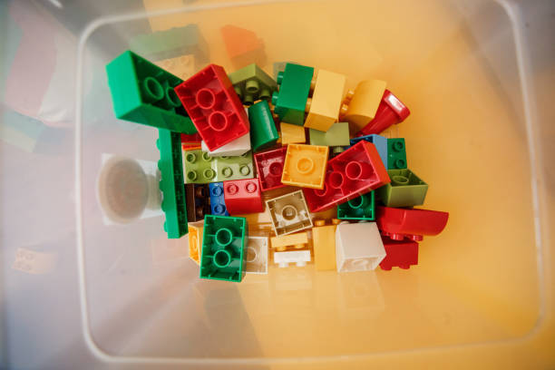 istock Colorful plastic constructor for children in the box. Top view 943480240