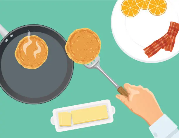 Vector illustration of Overhead Angle Of Foods And Cooking - Breakfast