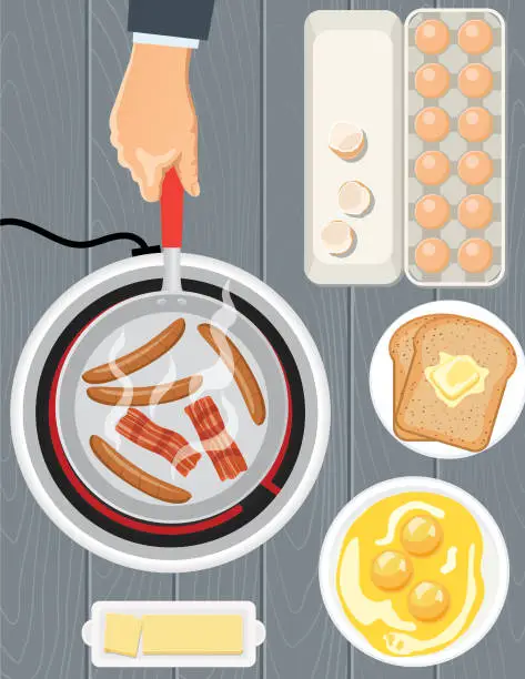 Vector illustration of Overhead Angle Of Foods And Cooking - Breakfast