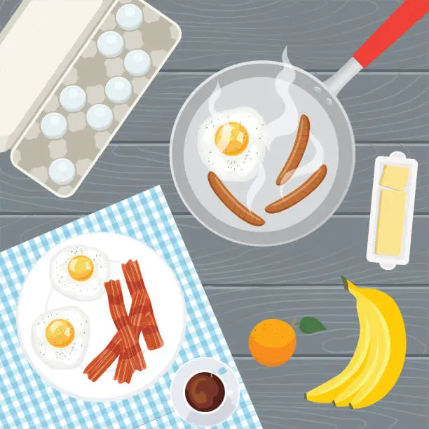 Vector illustration of Overhead Angle Of Foods And Cooking - Breakfast