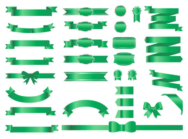 グリーン リボン コレクション - banner ribbon scroll scroll shape点のイラスト素材／クリップアート素材／マンガ素材／アイコン素材