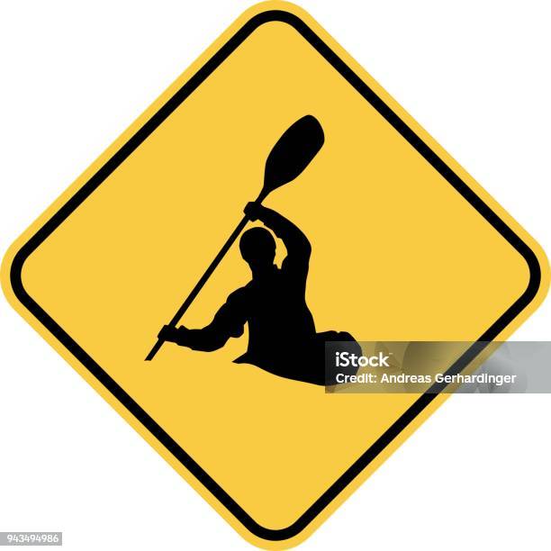 Warning Sign Kayak Crossing Stock Illustration - Download Image Now - Advice, Alertness, Black Color