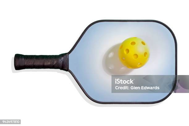 Pickleball Paddle With Yellow Pickleball Stock Photo - Download Image Now - Pickleball, Racket, Canada