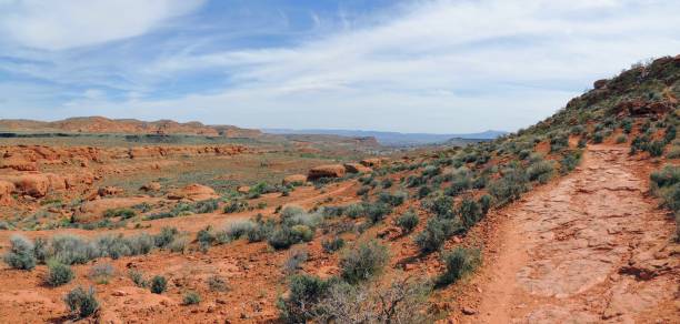 istock Desert panoramic Views from hiking trails around St. George Utah around Beck Hill, Chuckwalla, Turtle Wall, Paradise Rim, and Halfway Wash trails, in Western USA 943507282