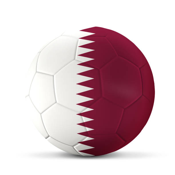 istock soccer ball 3d rendering Qatar flag isolated 943525928