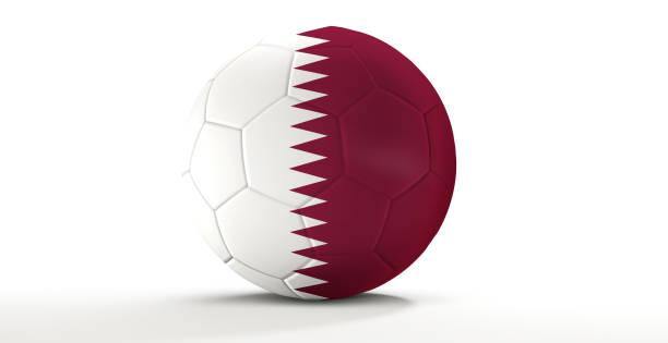 istock soccer ball 3d rendering Qatar flag isolated 943525934