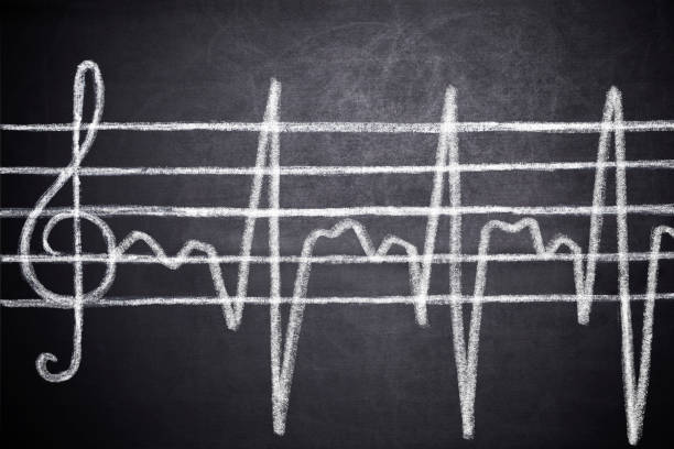 Treble clef, and Cardiogram line, drawing on blackboard