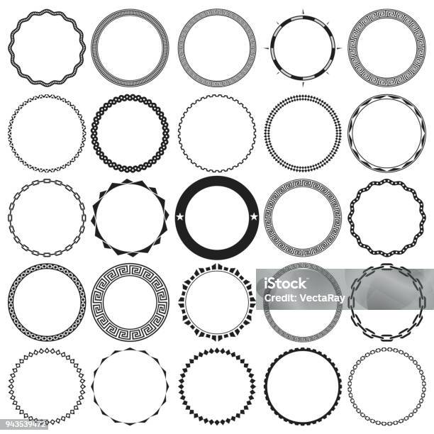 Collection Of Round Decorative Ornamental Border Frames With Clear Background Ideal For Vintage Label Designs Stock Illustration - Download Image Now
